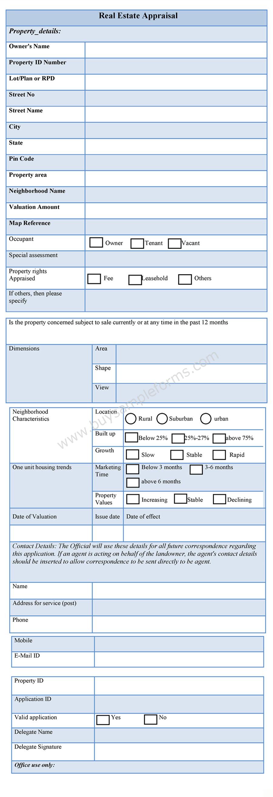 real estate appraisal forms template