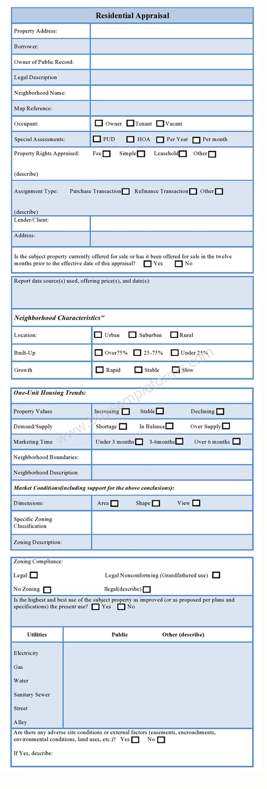 Residential Appraisal Form
