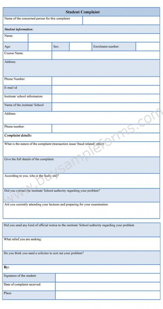 student complaint form template