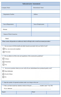 Subcontractor Assessment Form