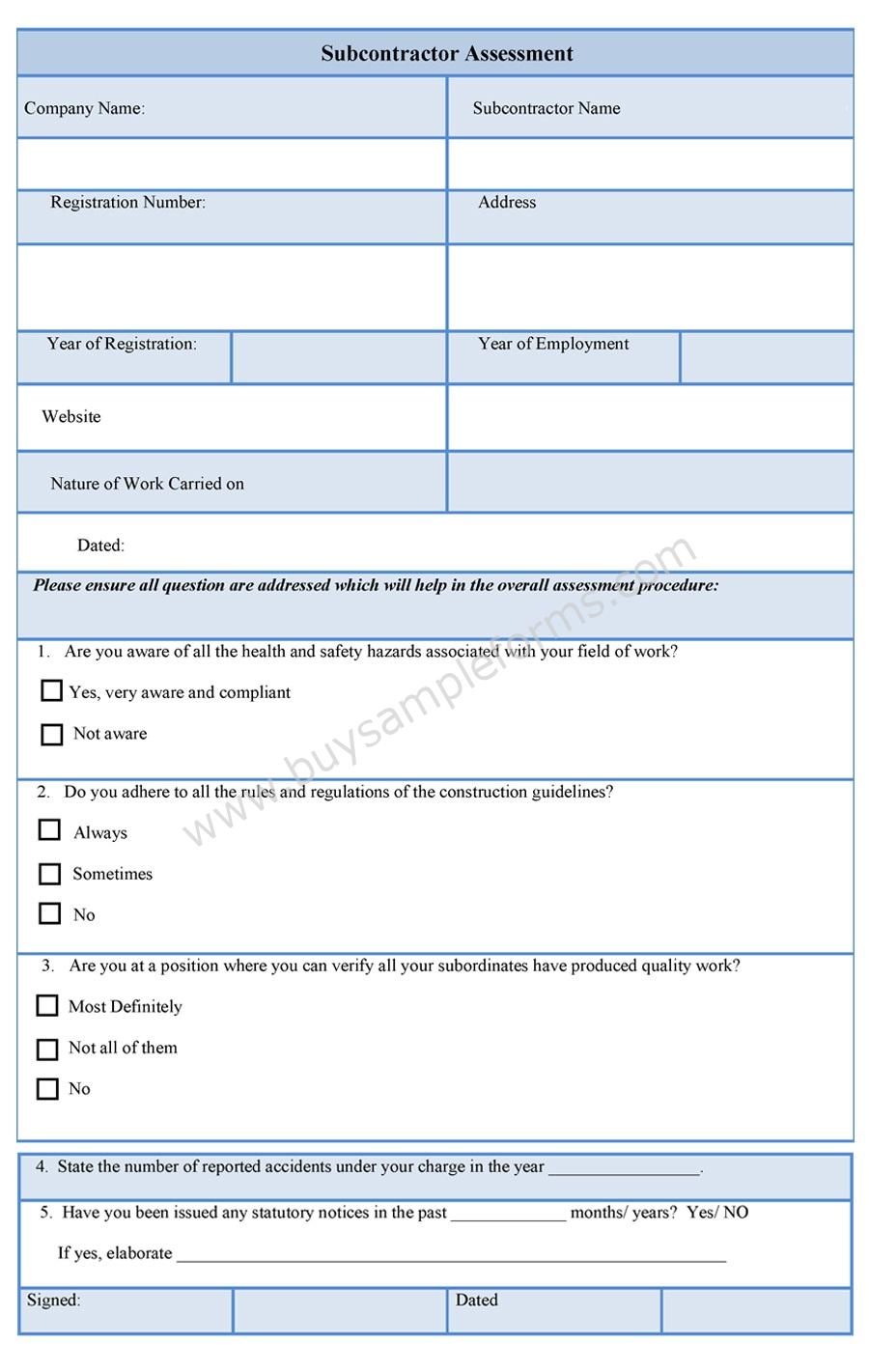Subcontractor Assessment Form