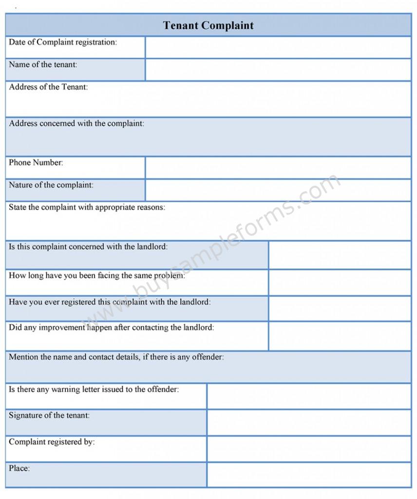 Tenant Complaint Form Template, Sample Complaint Forms