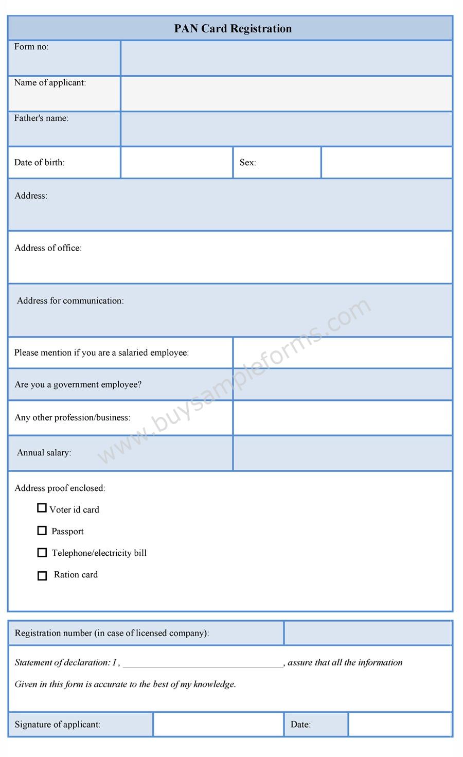 PAN Card Registration Form