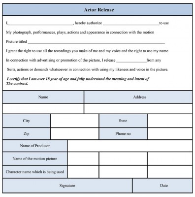 Actor Release Form template