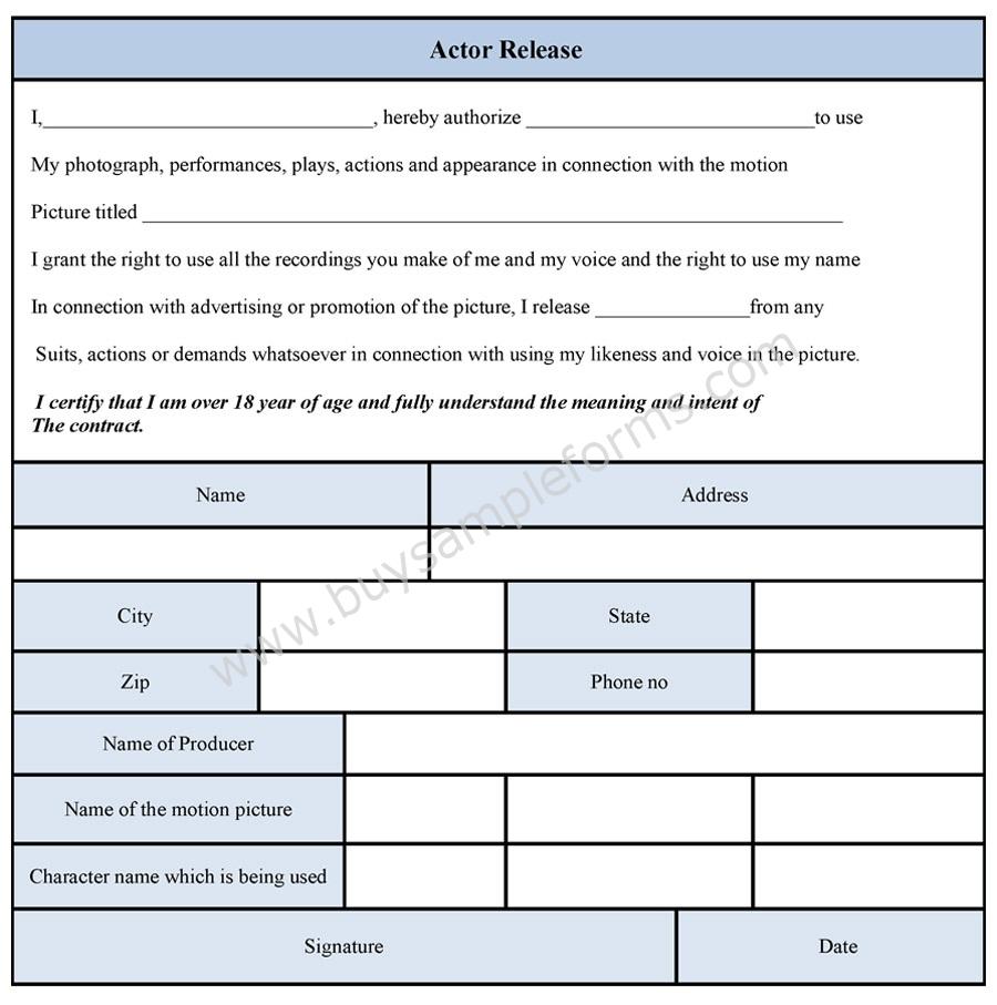Actor Release Form template