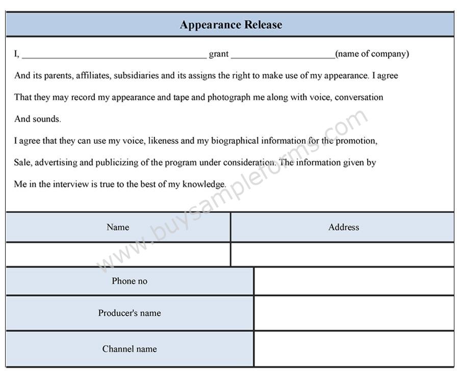 Appearance Release Form Template