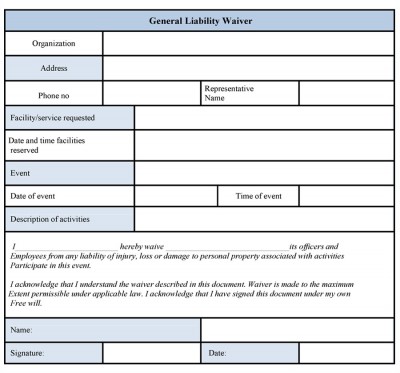 general liability waiver form sample