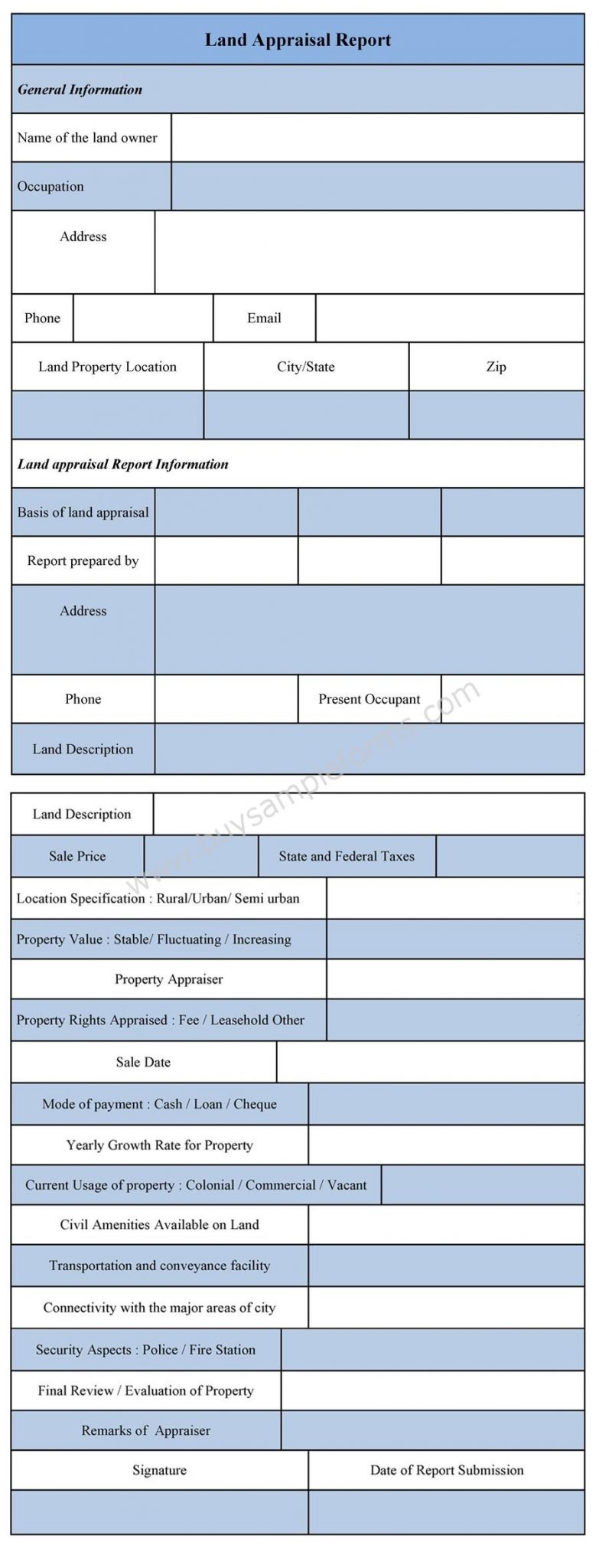 Land Appraisal Report Form