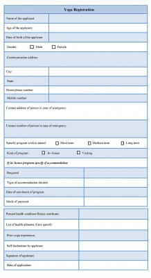 Yoga Registration Form template