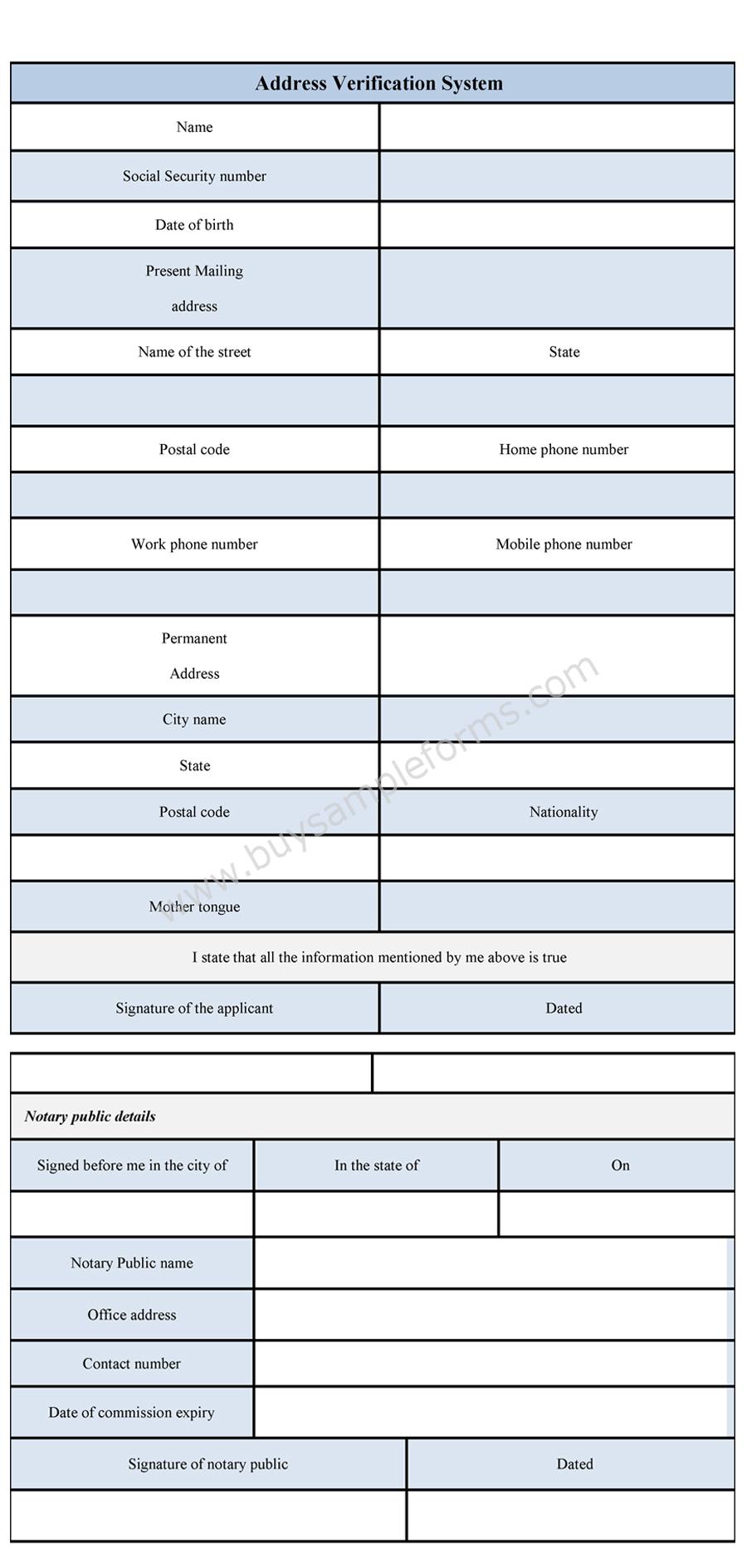 address verification form template