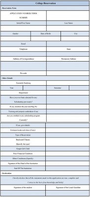 College Reservation Form Sample