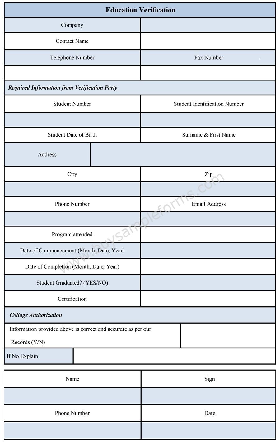 Education verification Form Sample
