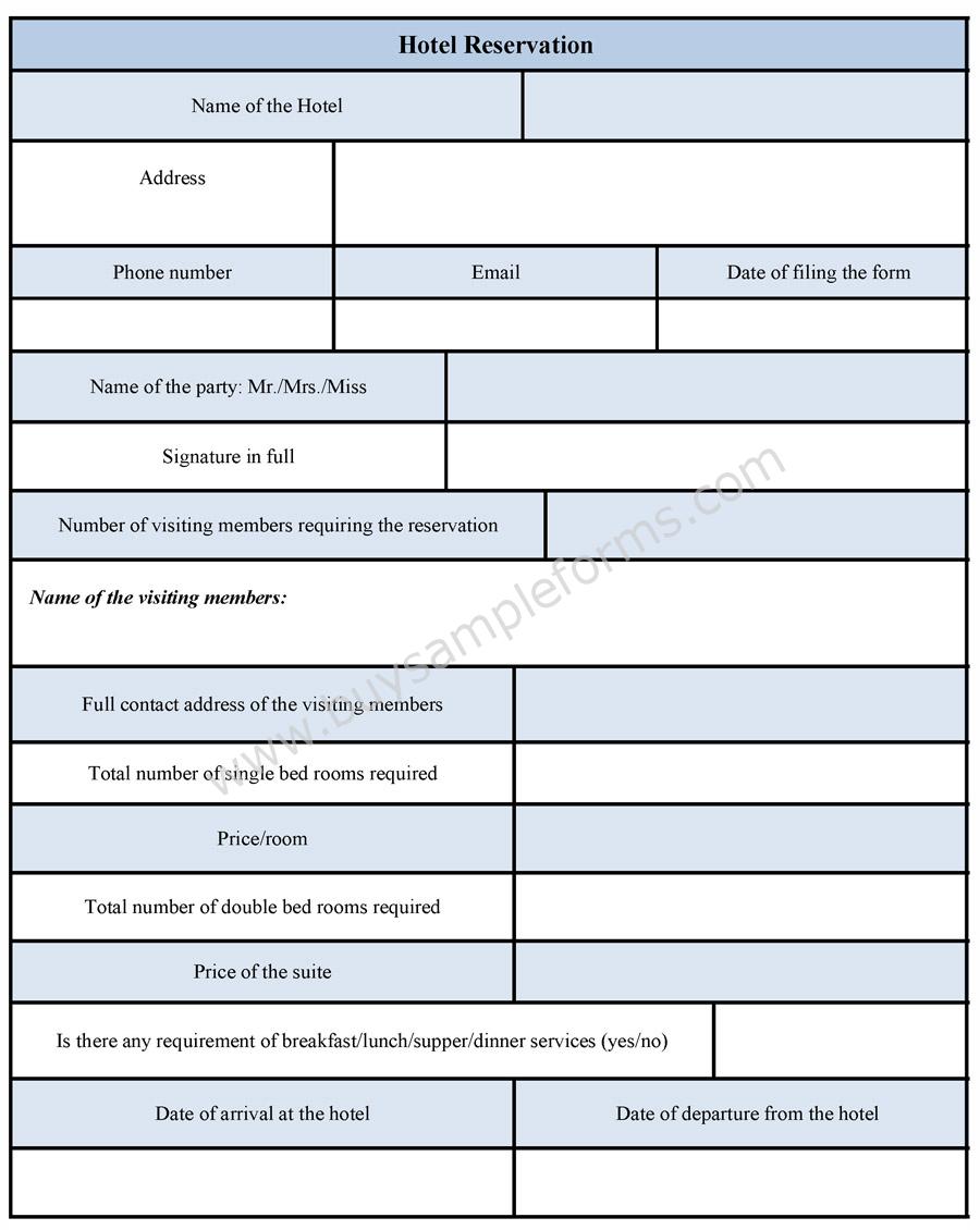 hotel reservation form template