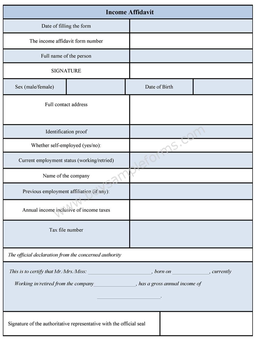 Income Affidavit Form format