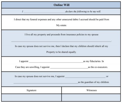 Online Will Form Sample