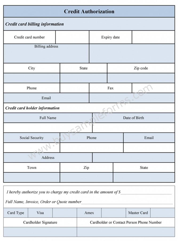 credit authorization form template