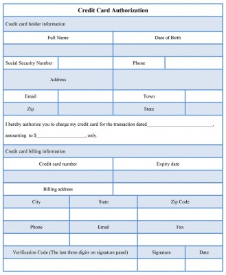 Credit Card Authorization Form Template