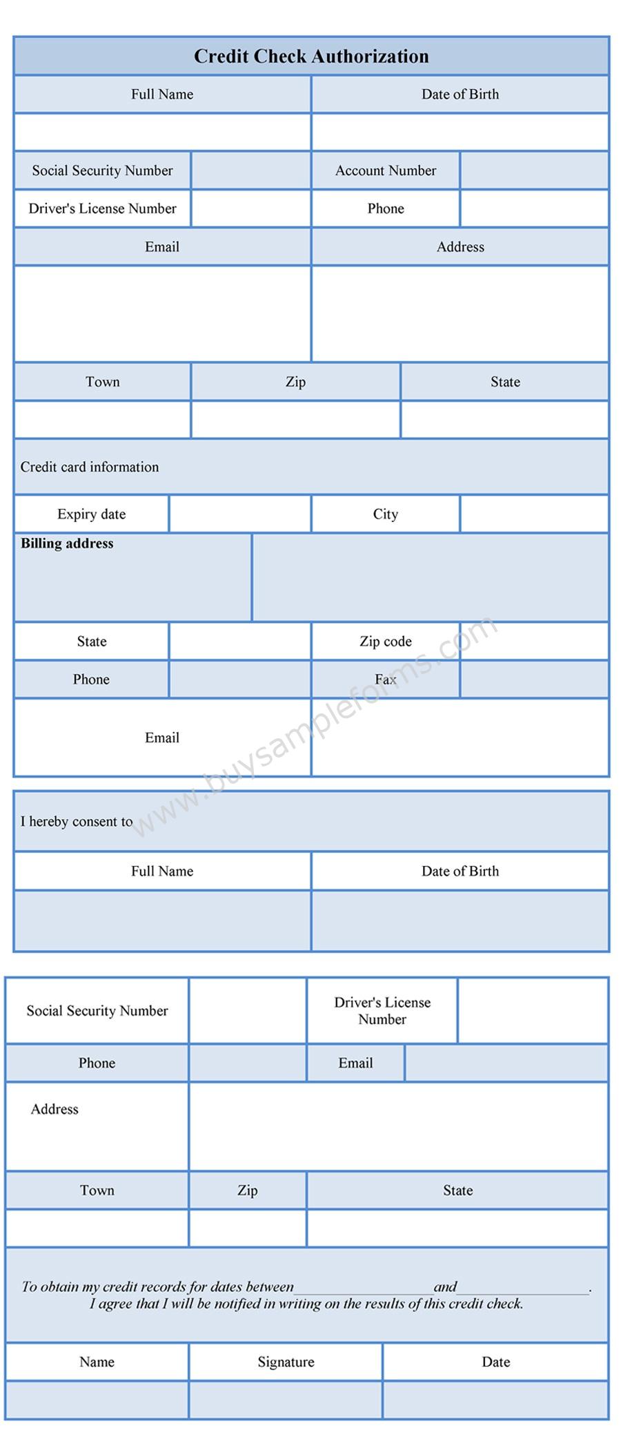 credit check authorization form template