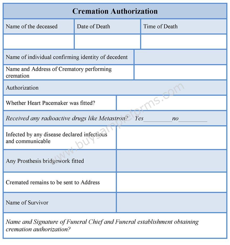 Cremation Authorization Form