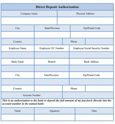 direct deposit authorization template