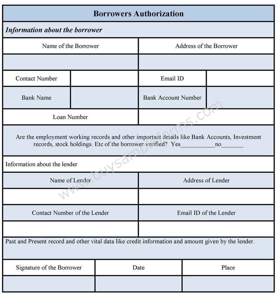 borrower's authorization form template