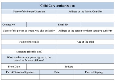 Child Care Authorization Form
