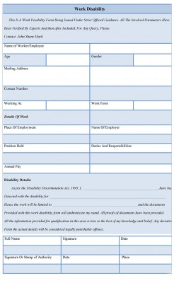 work disability form template