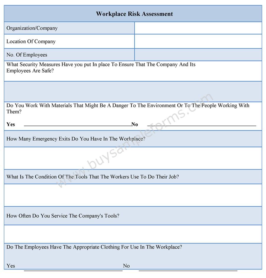 Workplace Risk Assessment Form Template, Example