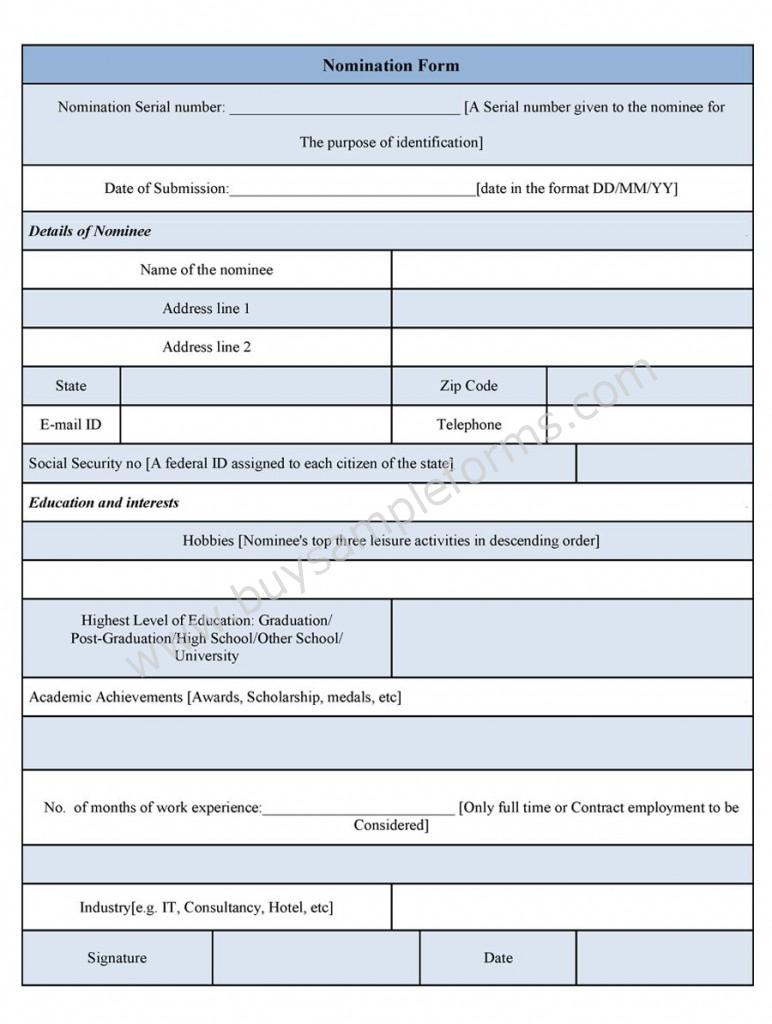 Nomination Form Template