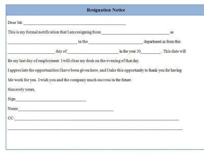 resignation notice form template
