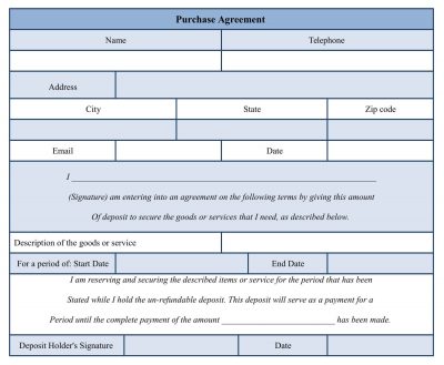 MS Word Purchase Agreement Form Template