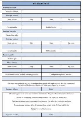 Sample Business Purchase Form Template