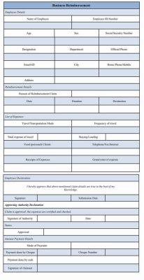 Business Reimbursement Form template Sample