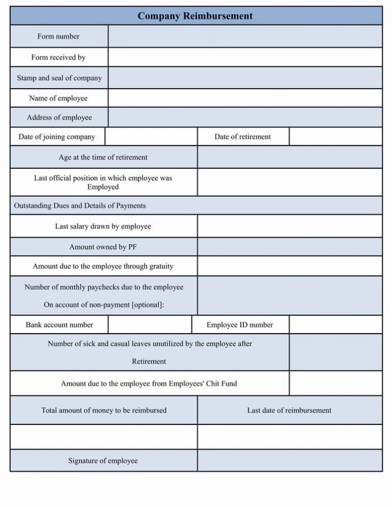 Company Reimbursement Form Template