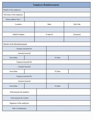 Sample employee reimbursement form template Word