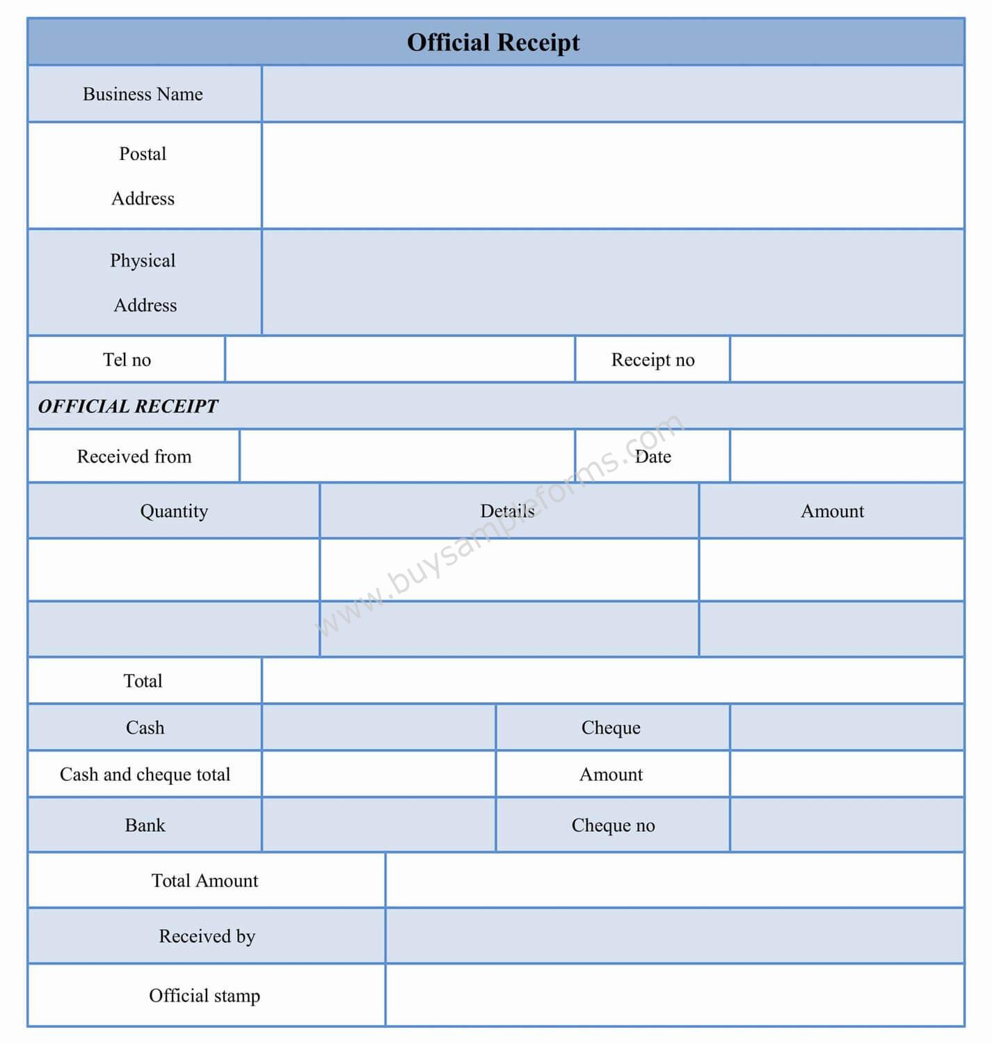 Official Receipt Form Template Word