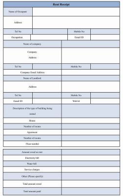 Sample Rent Receipt Form Word Document