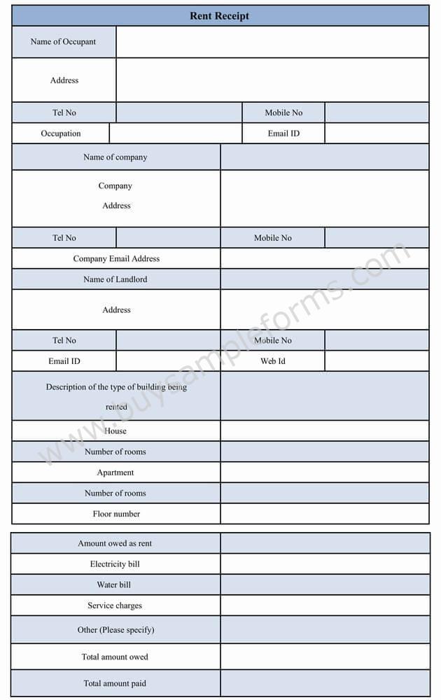 Sample Rent Receipt Form Word Document