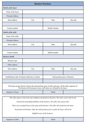 sample Business Purchase Form template word