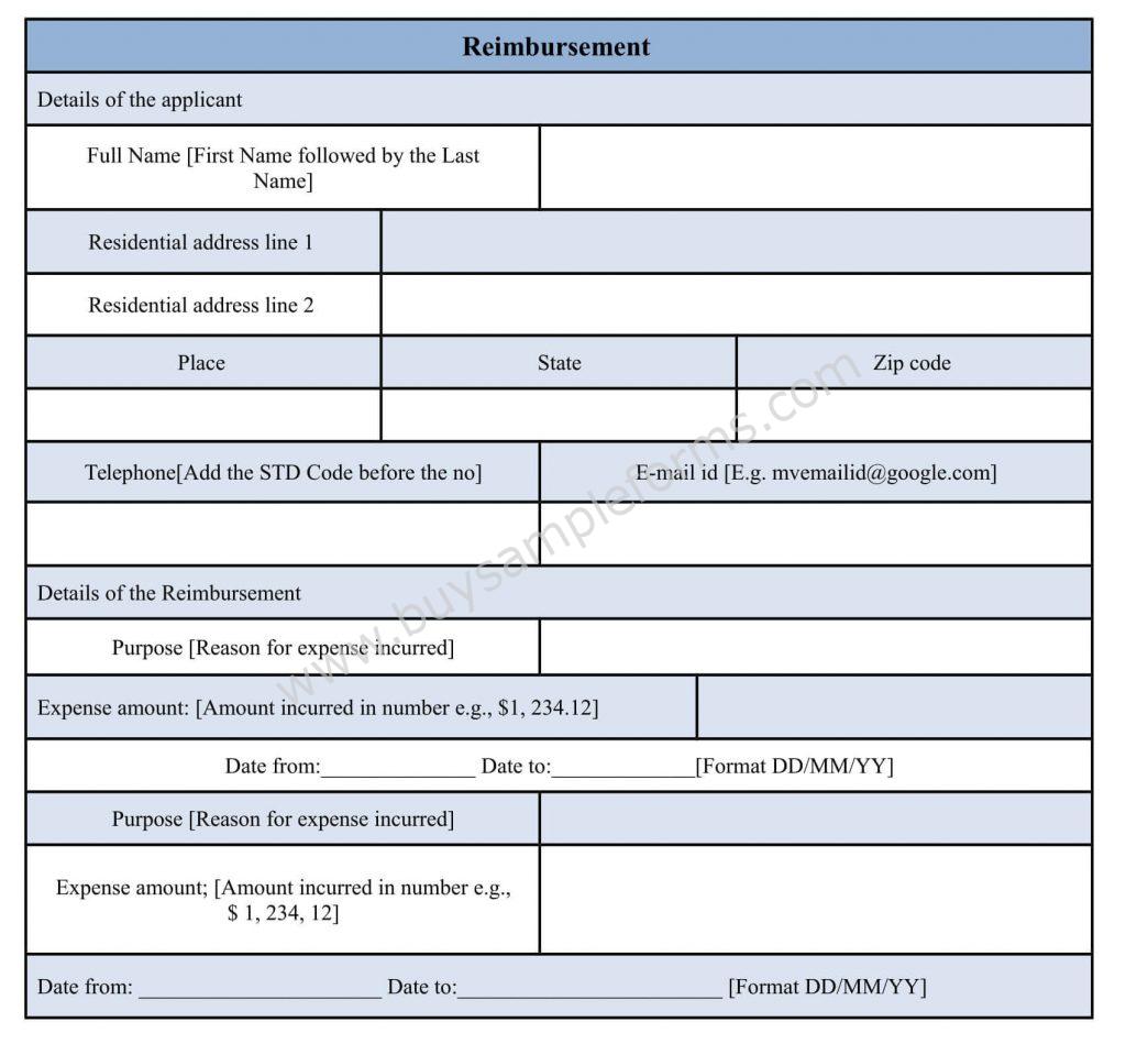 Sample Reimbursement Form Template Sample Forms