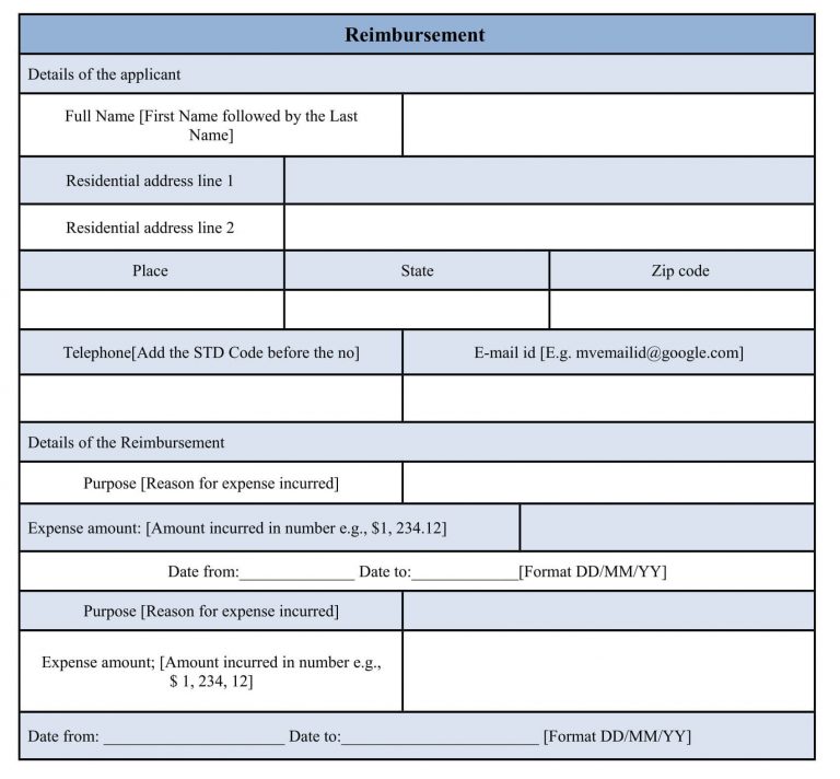 Sample Reimbursement Form Template Sample Forms