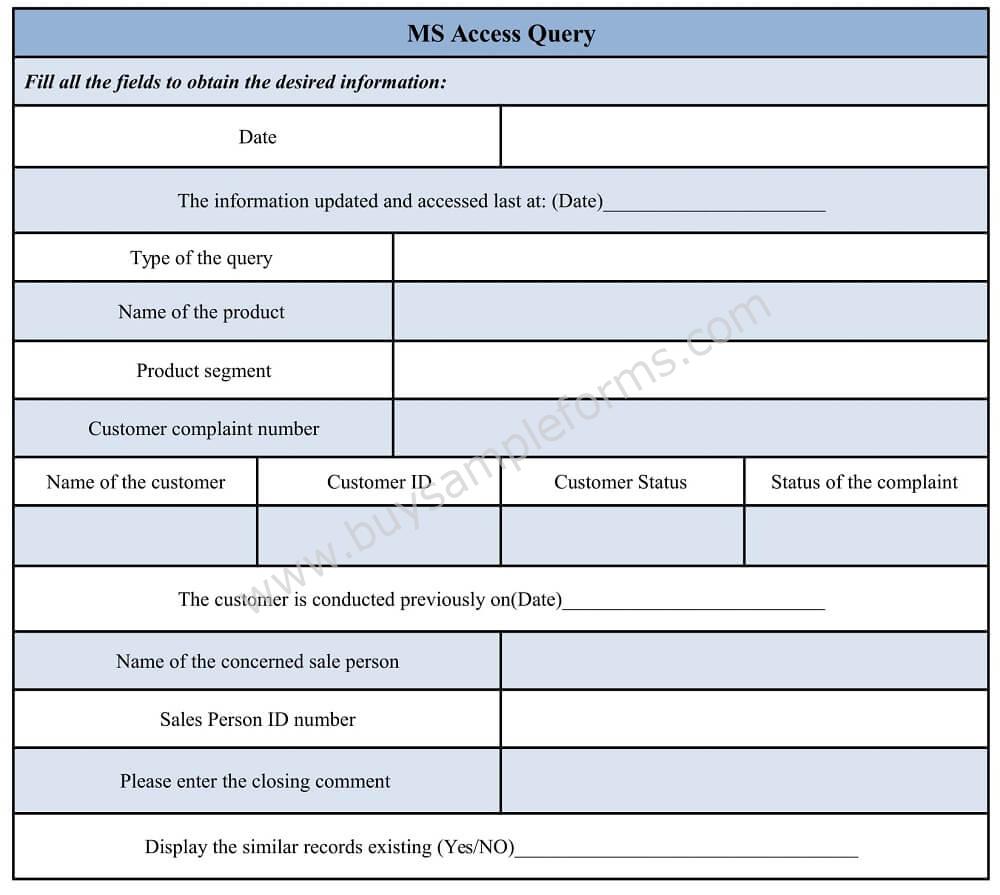 MS Access Query Form Template Sample