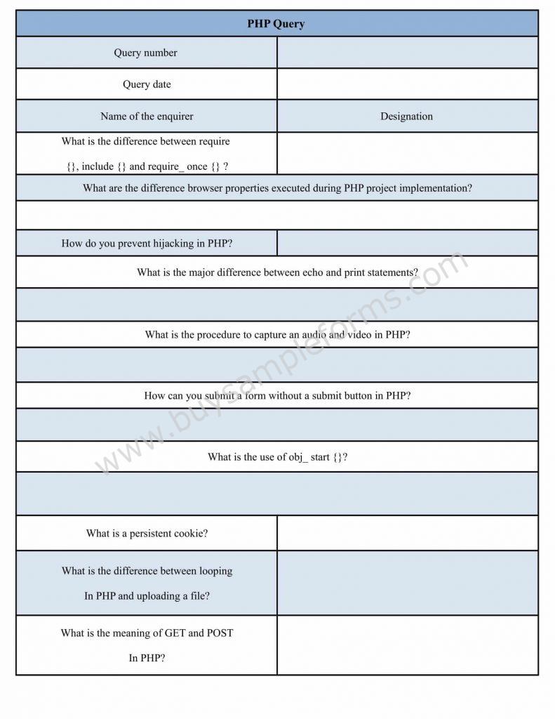 Sample PHP Query Form Template | Sample Forms