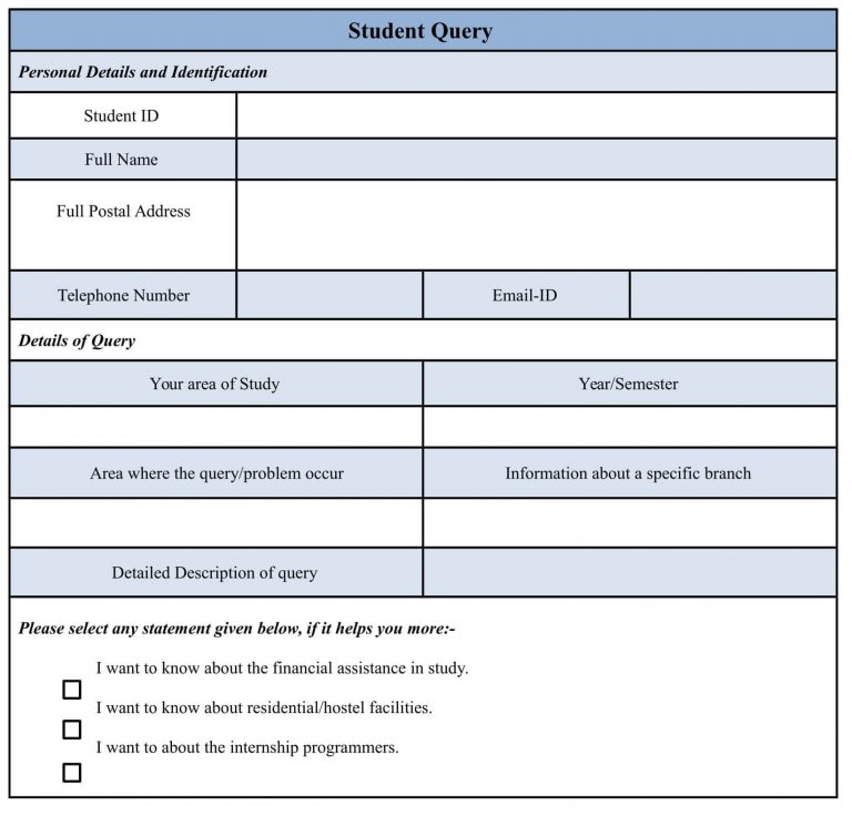 Student Query Form Template | Sample Forms