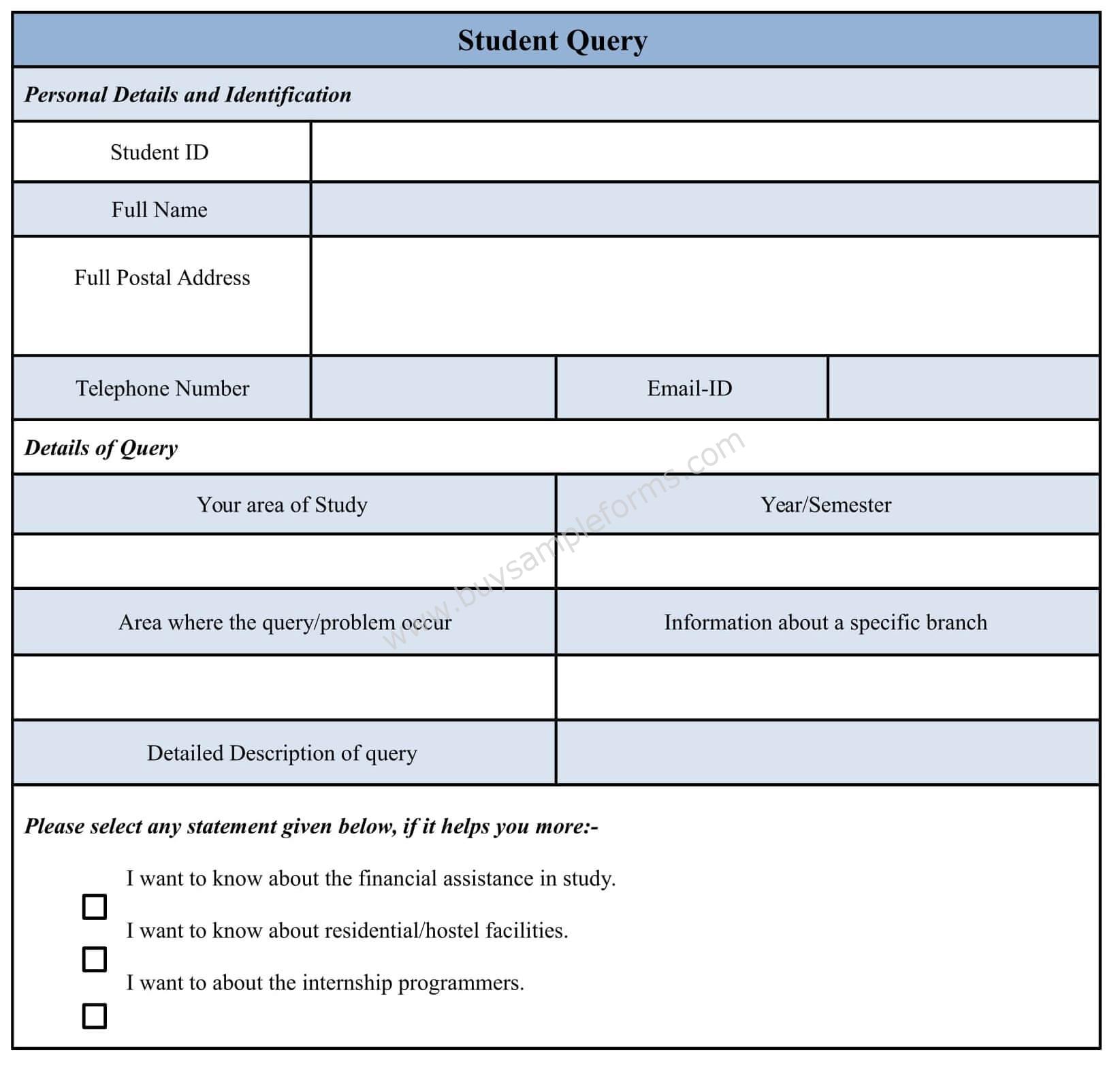 student query form template