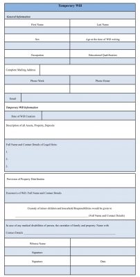 Temporary Will Form Sample Template