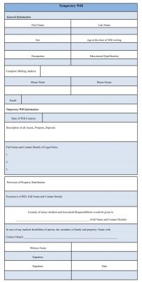Temporary Will Form Sample Template