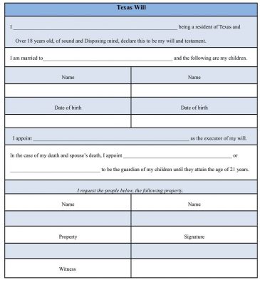 sample texas will form template word format