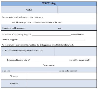 Sample Will Writing Form Template, will writing format