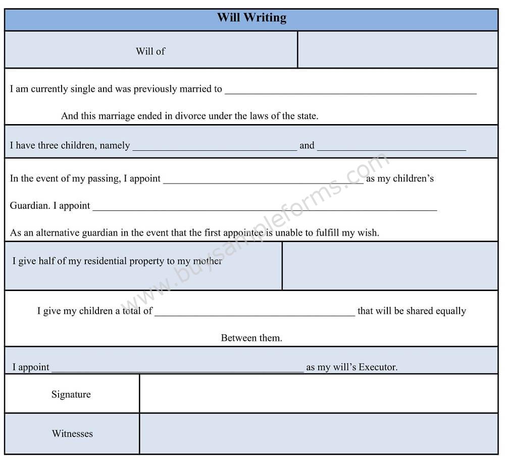Sample Will Writing Form Template, will writing format